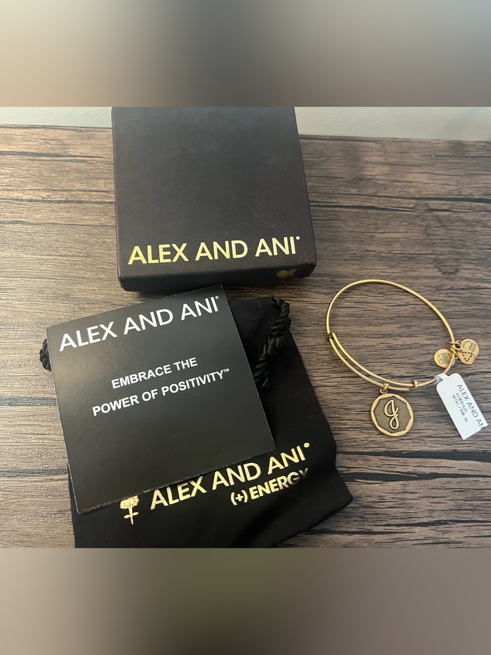 Alex and Ani Gold Tone Initial J Charm Bangle